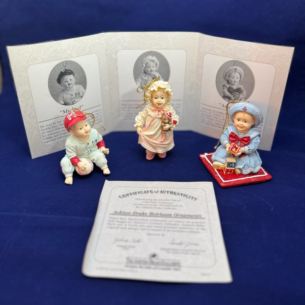 VTG Ashton-Drake Yolanda Bello Heirloom Ornaments - Set of 3 w/ COA